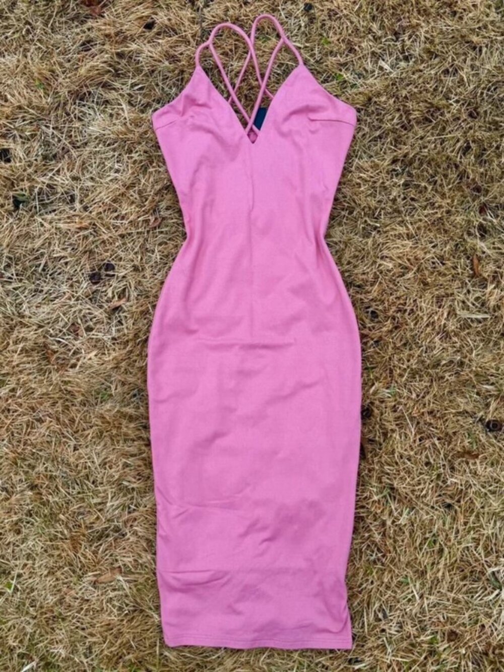 Windsor Pink Midi Dress with Criss Cross Straps